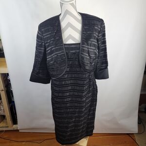 R & M Richards Woman 2 Piece LBD Satin Lining USA Made Size 14W Stipe Design